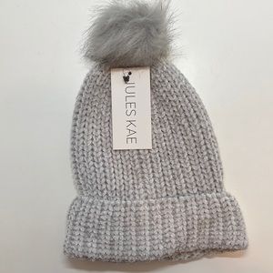 NWT - Jules Kae Vegan Light Grey Pom toque